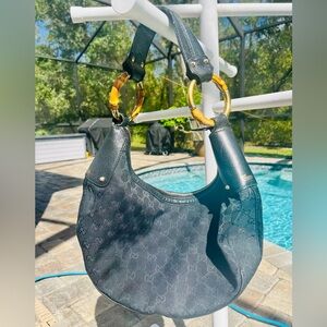 Authentic Gucci medium Half Moon shoulder bag with bamboo handles